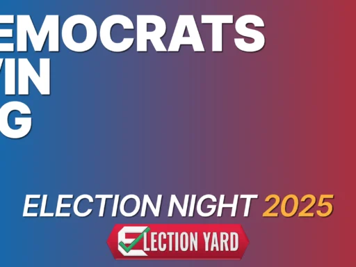 Election Night 2025, Democrats Win Big - blue and red gradient background